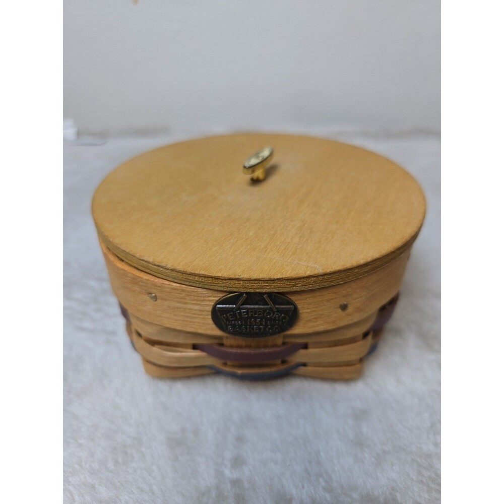 Vintage Peterboro Basket Co 5” Lidded Musical Basket Wind Up Music Box Works